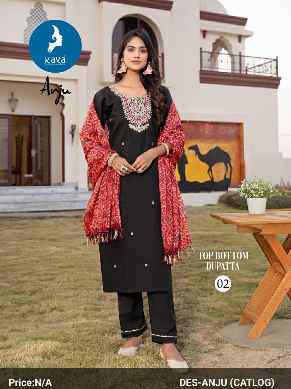 Anju By Kaya Roman Silk Kurti With Bottom Dupatta Wholesale Shop In Surat